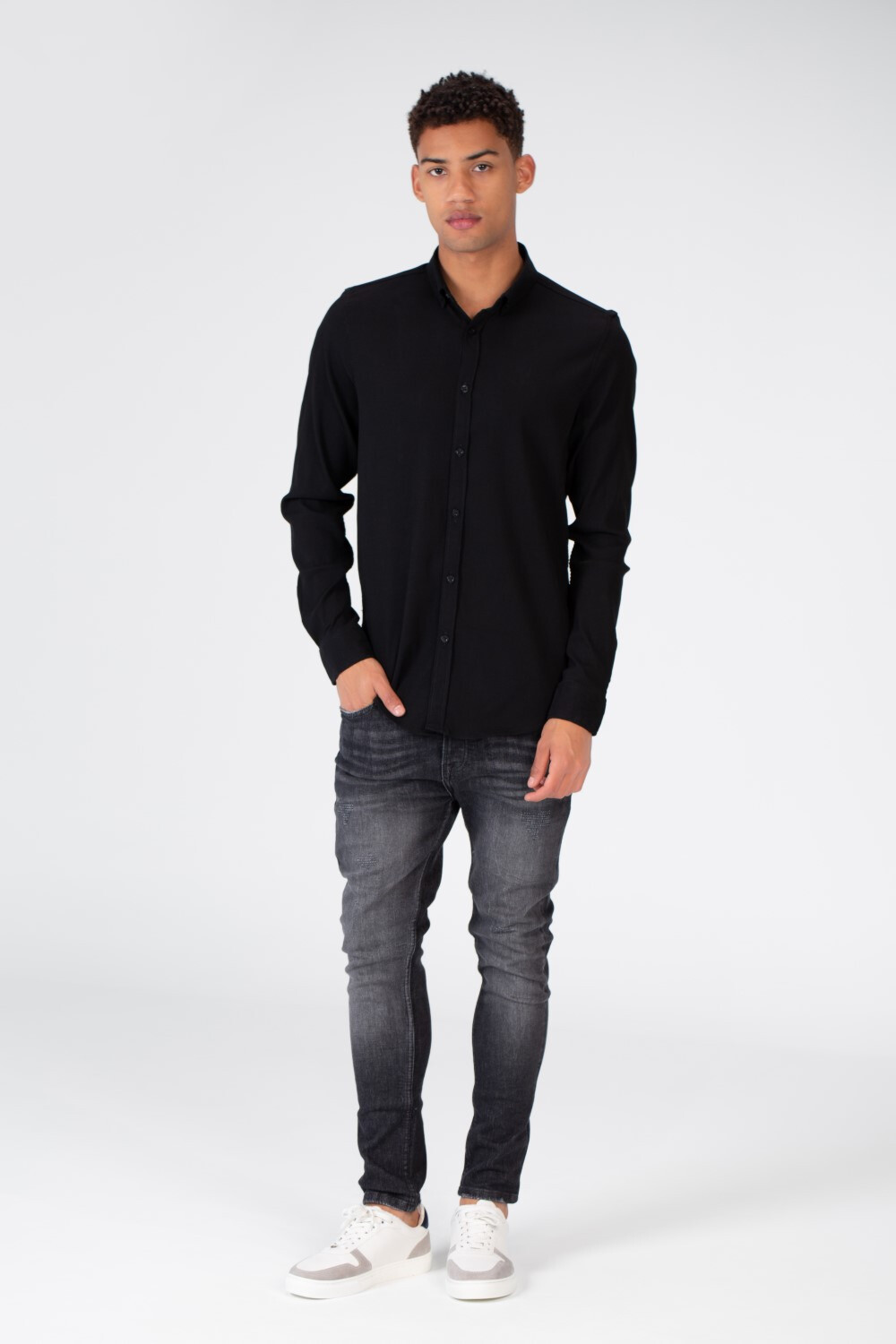 Men's Slim Fit Basic Plain Button Front Shirt
