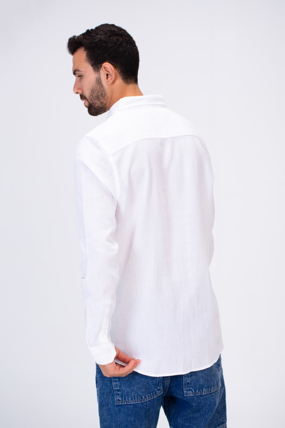 Men's Basic Plain Shirt With Long Sleeves And Button Front