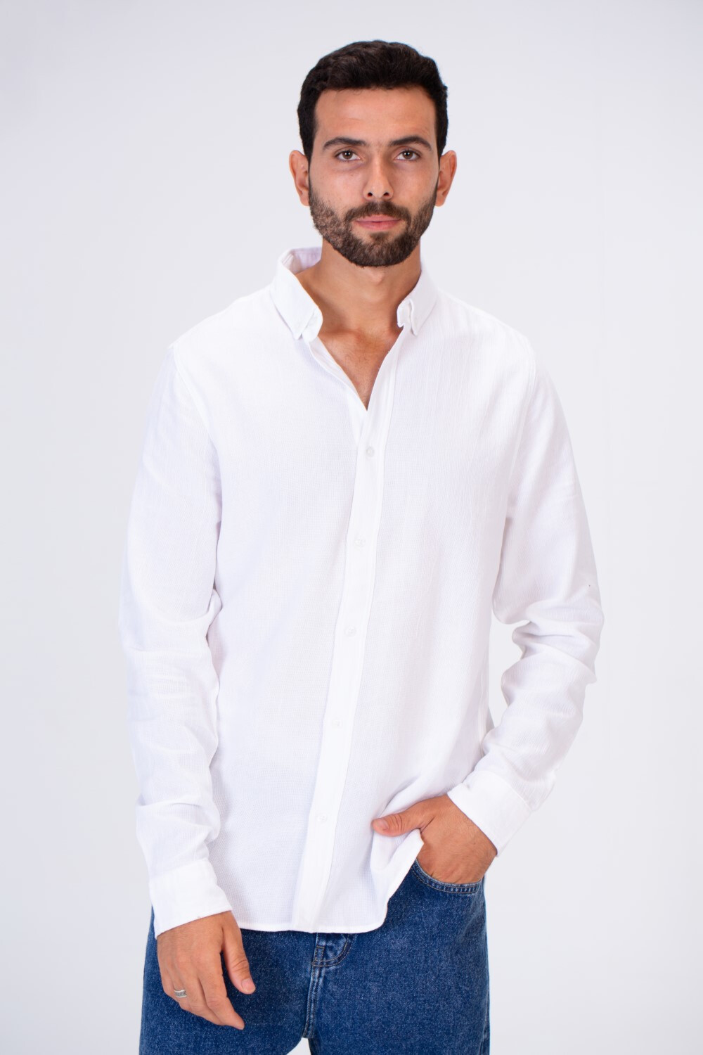 Men's Basic Plain Shirt With Long Sleeves And Button Front