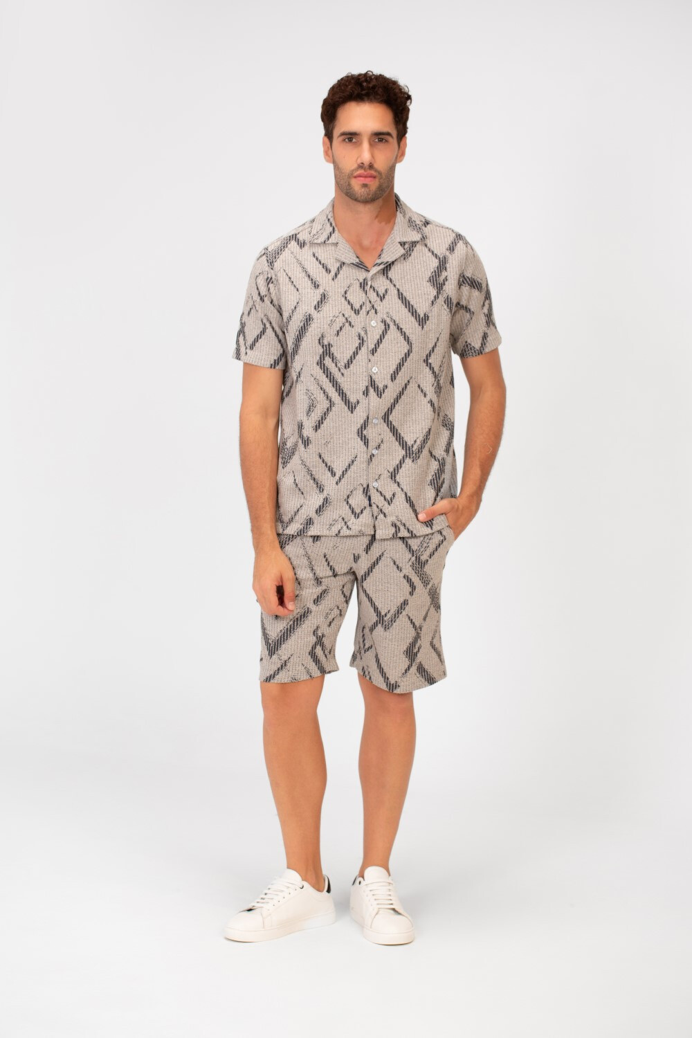 Men's Outfit Short Sleeve Shirt And Short Mesh Material