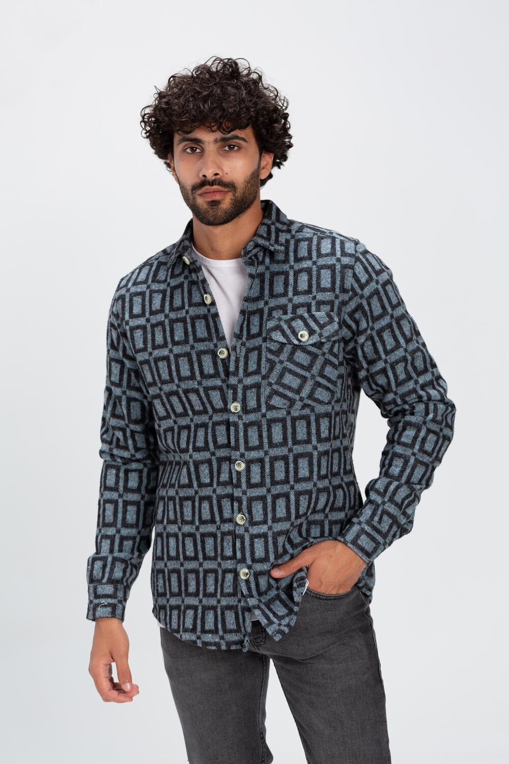 Men's Regular Fit With Front Left Pocket Checked Style Soft Wool Shirt