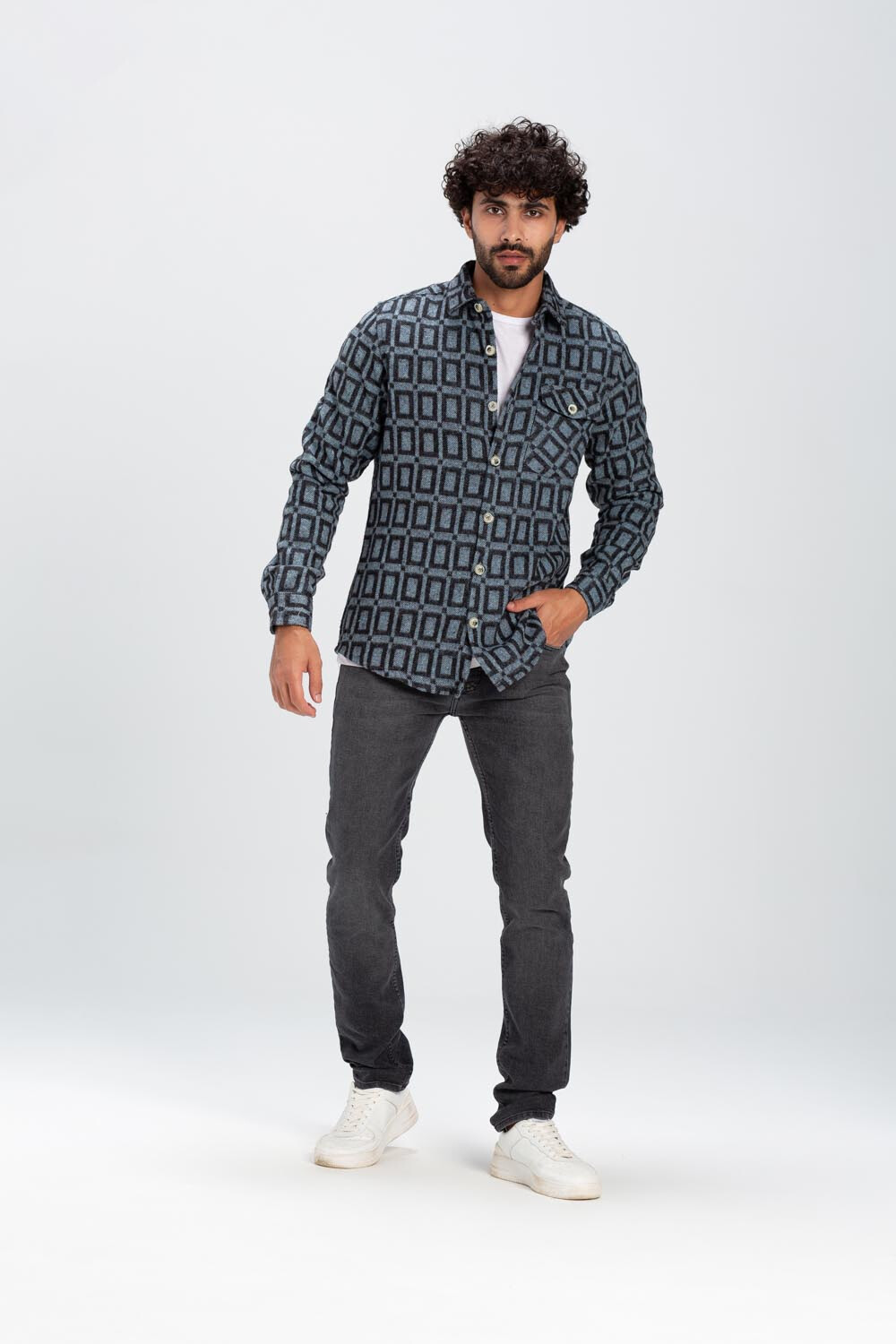 Men's Regular Fit With Front Left Pocket Checked Style Soft Wool Shirt