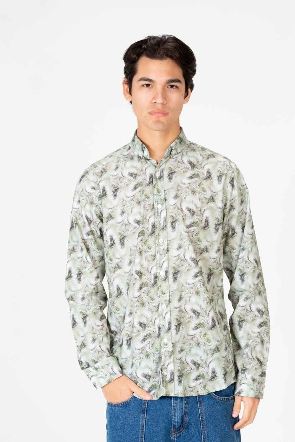 Men's Printed Long Sleeve Button Shirt