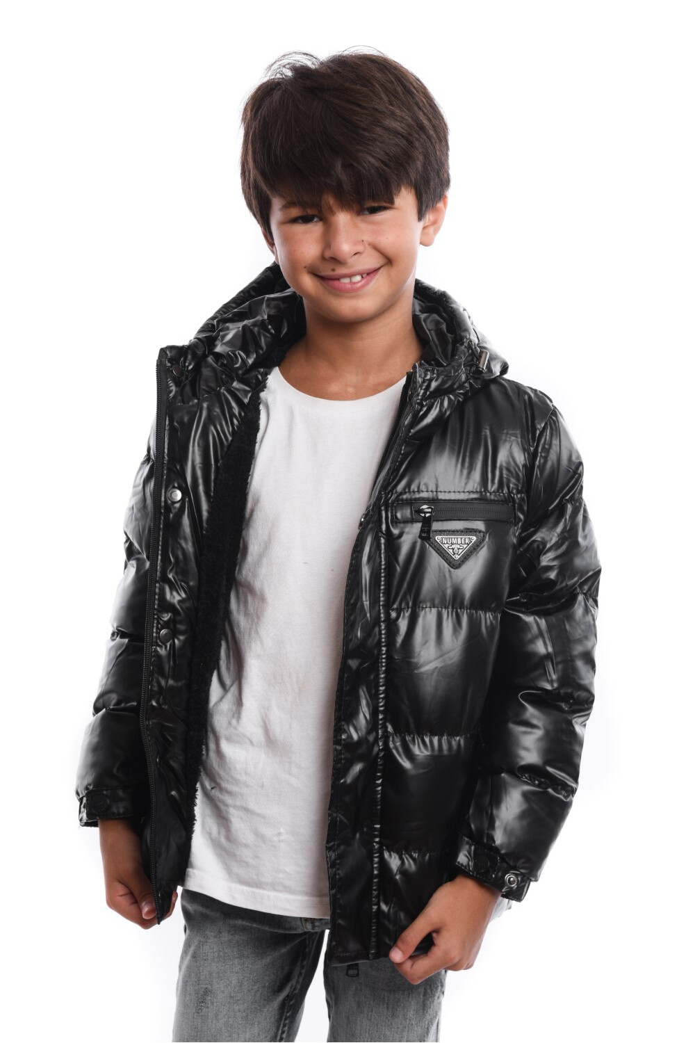 Boy's Full Zipper Casual Metalic Padded Waterproof Jacket With Side Pocket