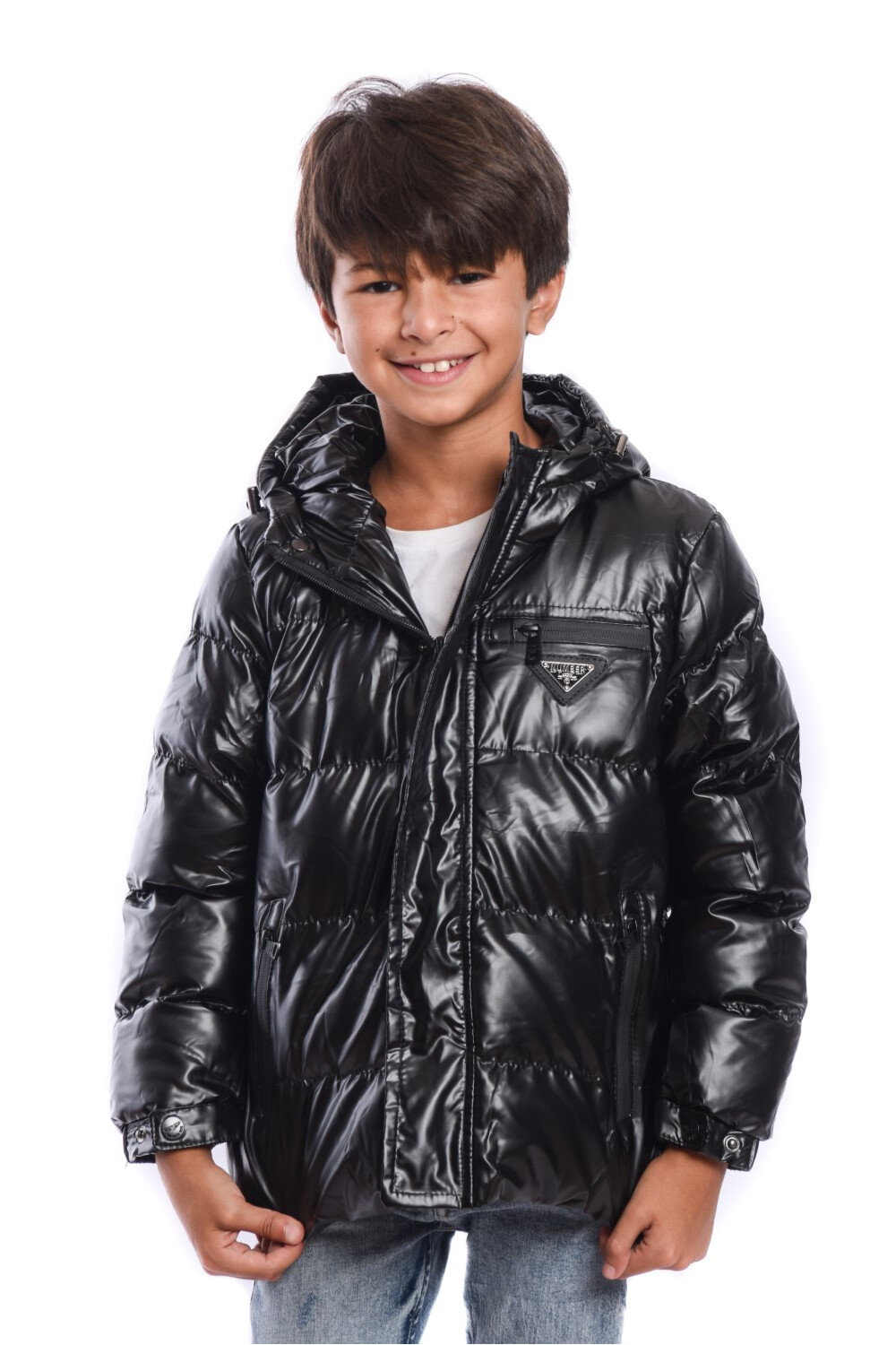 Boy's Full Zipper Casual Metalic Padded Waterproof Jacket With Side Pocket