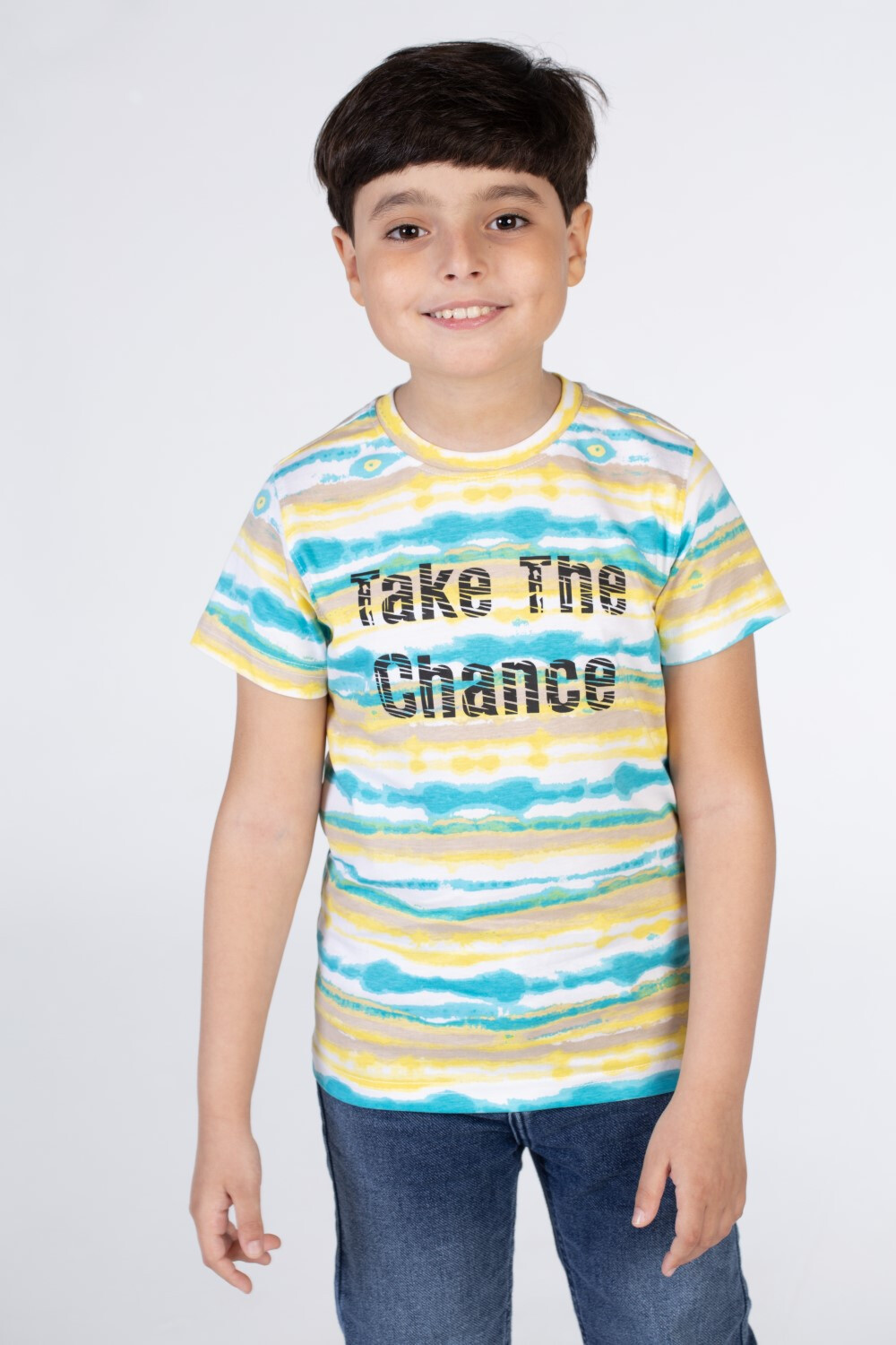 Boys Cross-Striped Half Sleeve T-shirt With Take The Chance Print