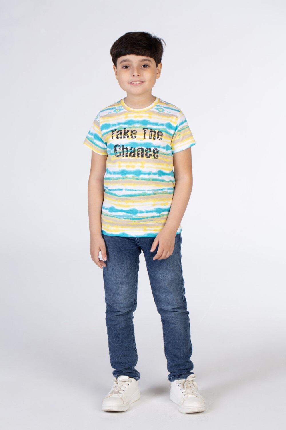 Boys Cross-Striped Half Sleeve T-shirt With Take The Chance Print