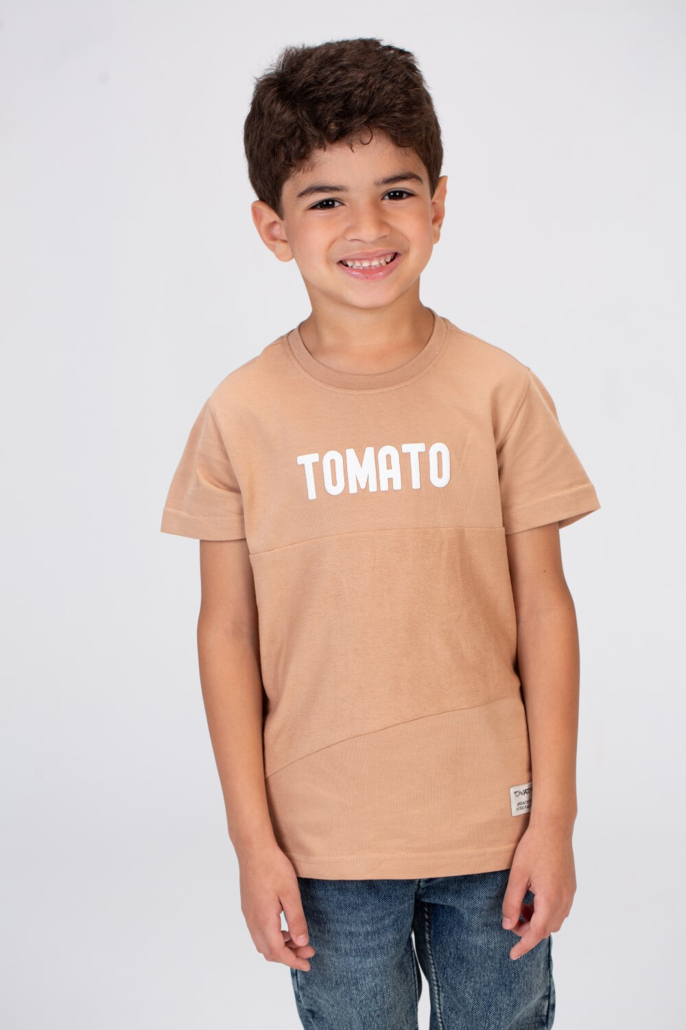 Boys Round Neck Half Sleeves T-shirt With Tomato Print And A Summer Melton Material