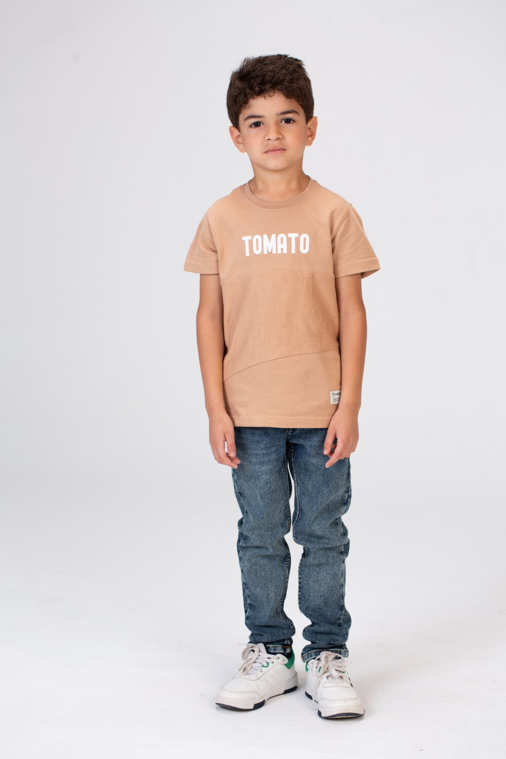 Boys Round Neck Half Sleeves T-shirt With Tomato Print And A Summer Melton Material