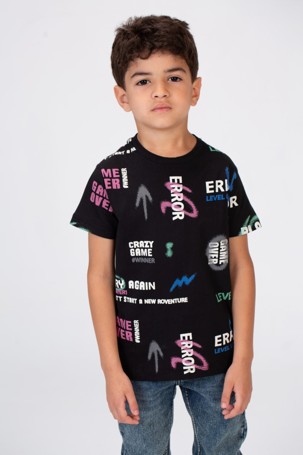 Boys Half Sleeves T-shirt With A Round Neck And Full Print