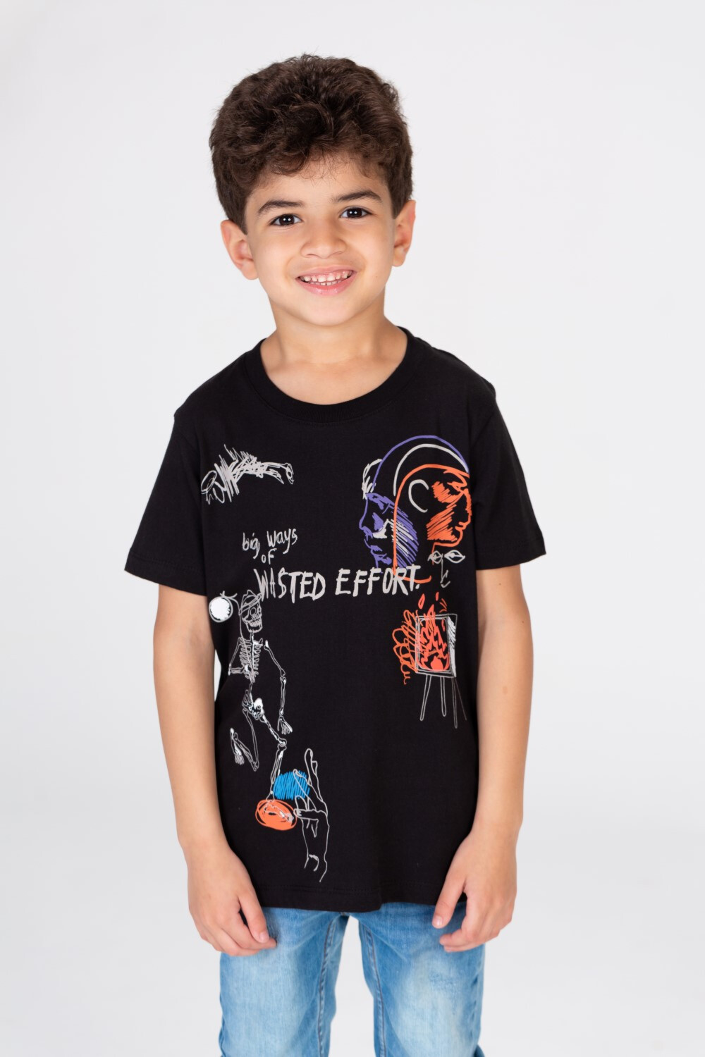 Boys Printed Stretch Cotton T-shirt In Basic Colours
