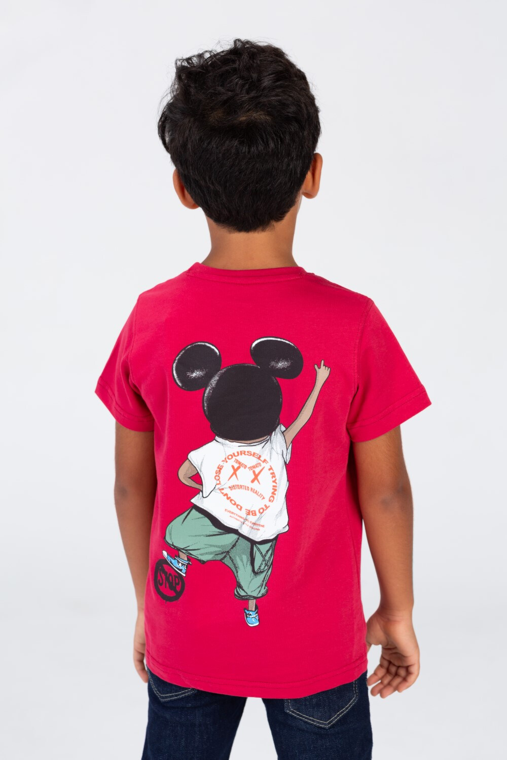 Boys Round Neck T-shirt With Front And Back Print In Summer Melton Material