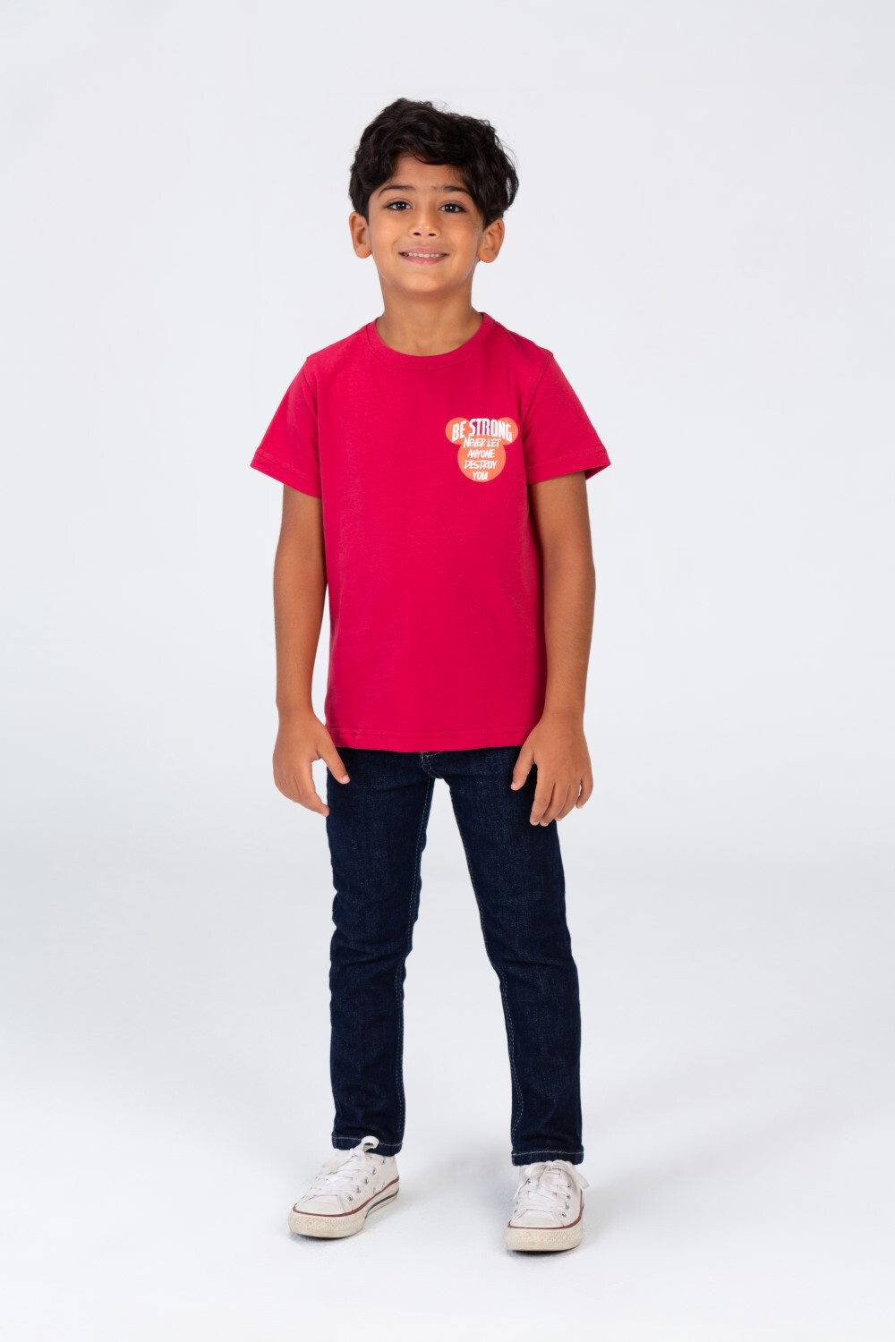 Boys Round Neck T-shirt With Front And Back Print In Summer Melton Material