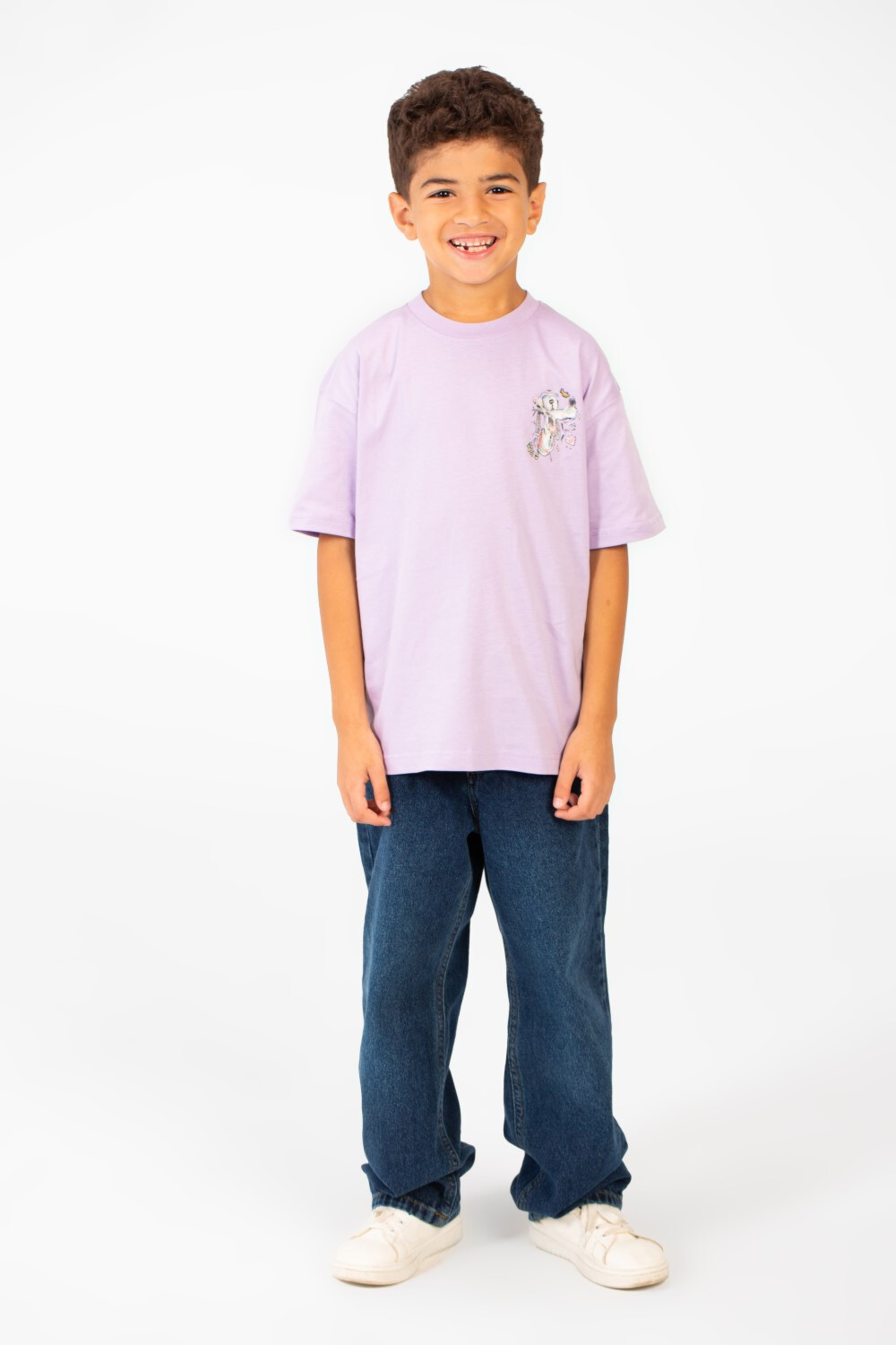 Boy's Oversized Crew Neck Front And Back Print Half Sleeves T-shirt