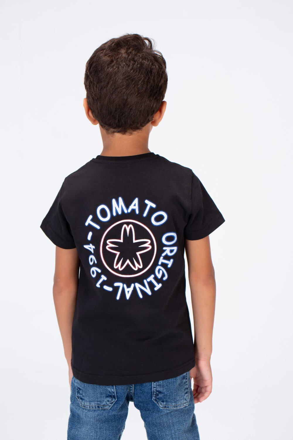 Boys Round Neck Half Sleeves T-shirt With Tomato Print In Summer Melton Material