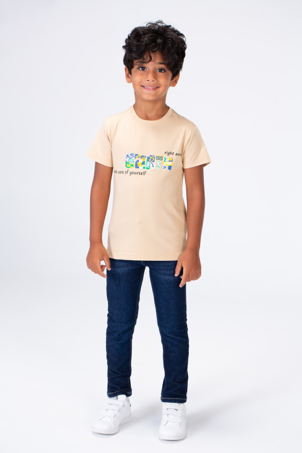 Boys Round Neck Half Sleeves Printed T-shirt With Single Lycra Material
