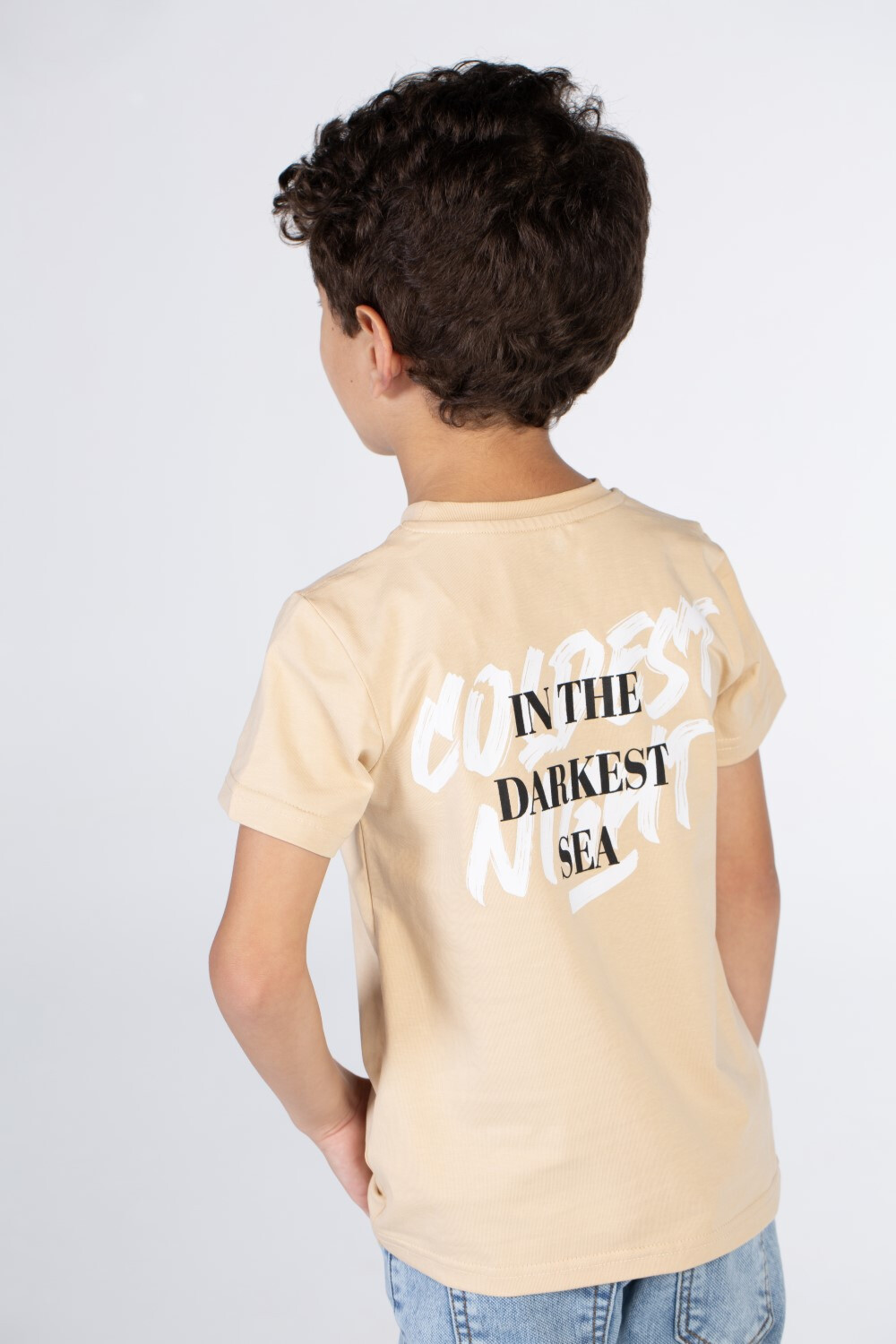 Boys Half Sleeved T-shirt With A Round Neck And A In The Darkest Sea Print On The Front And Back