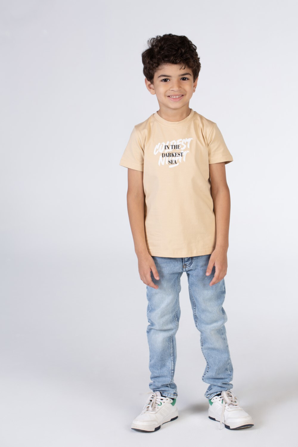 Boys Half Sleeved T-shirt With A Round Neck And A In The Darkest Sea Print On The Front And Back
