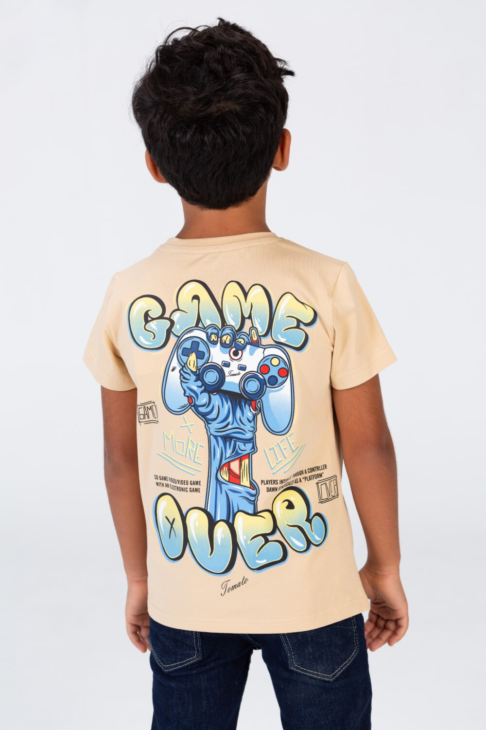 Boys' Half Sleeved T-shirt With A Round Neck And A Print On The Front And Back