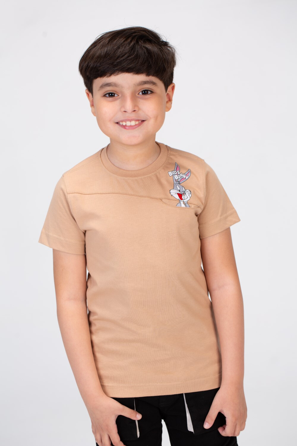 Boys Round Neck Short Sleeves T-shirt With A  And With A Rabbit Print On The Front