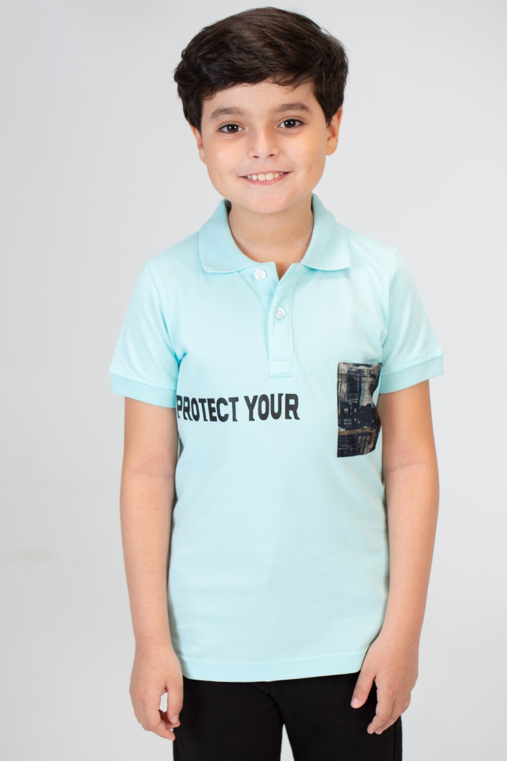 Boys Polo T-shirt With Half Sleeves And Front Print