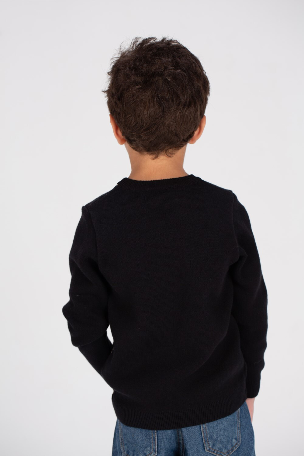 Boy's Round Neck Front Printed Made Of Soft Wool Pullover