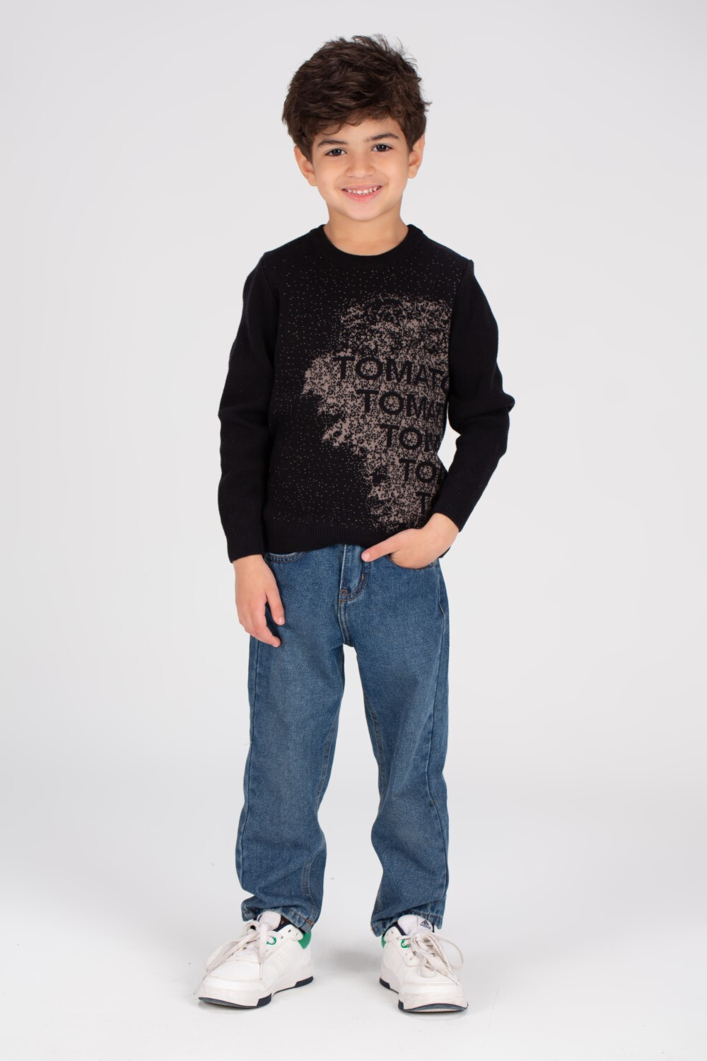 Boy's Round Neck Front Printed Made Of Soft Wool Pullover
