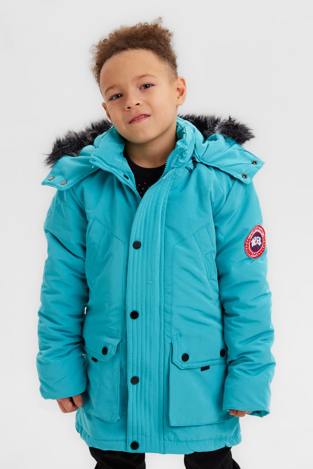 Boy's Casual Long Style With Front Pockets Full Zipper Fur Hooded Waterproof Jacket