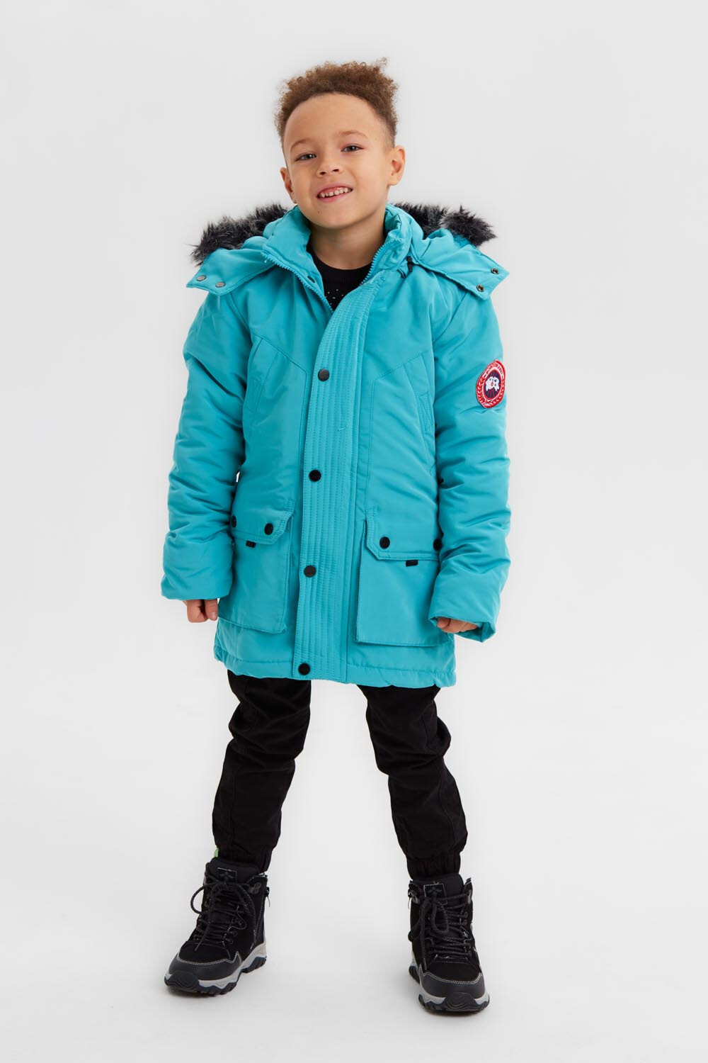 Boy's Casual Long Style With Front Pockets Full Zipper Fur Hooded Waterproof Jacket