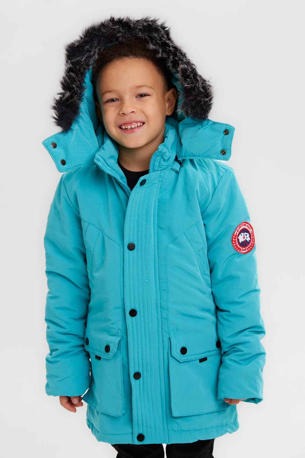 Boy's Casual Long Style With Front Pockets Full Zipper Fur Hooded Waterproof Jacket