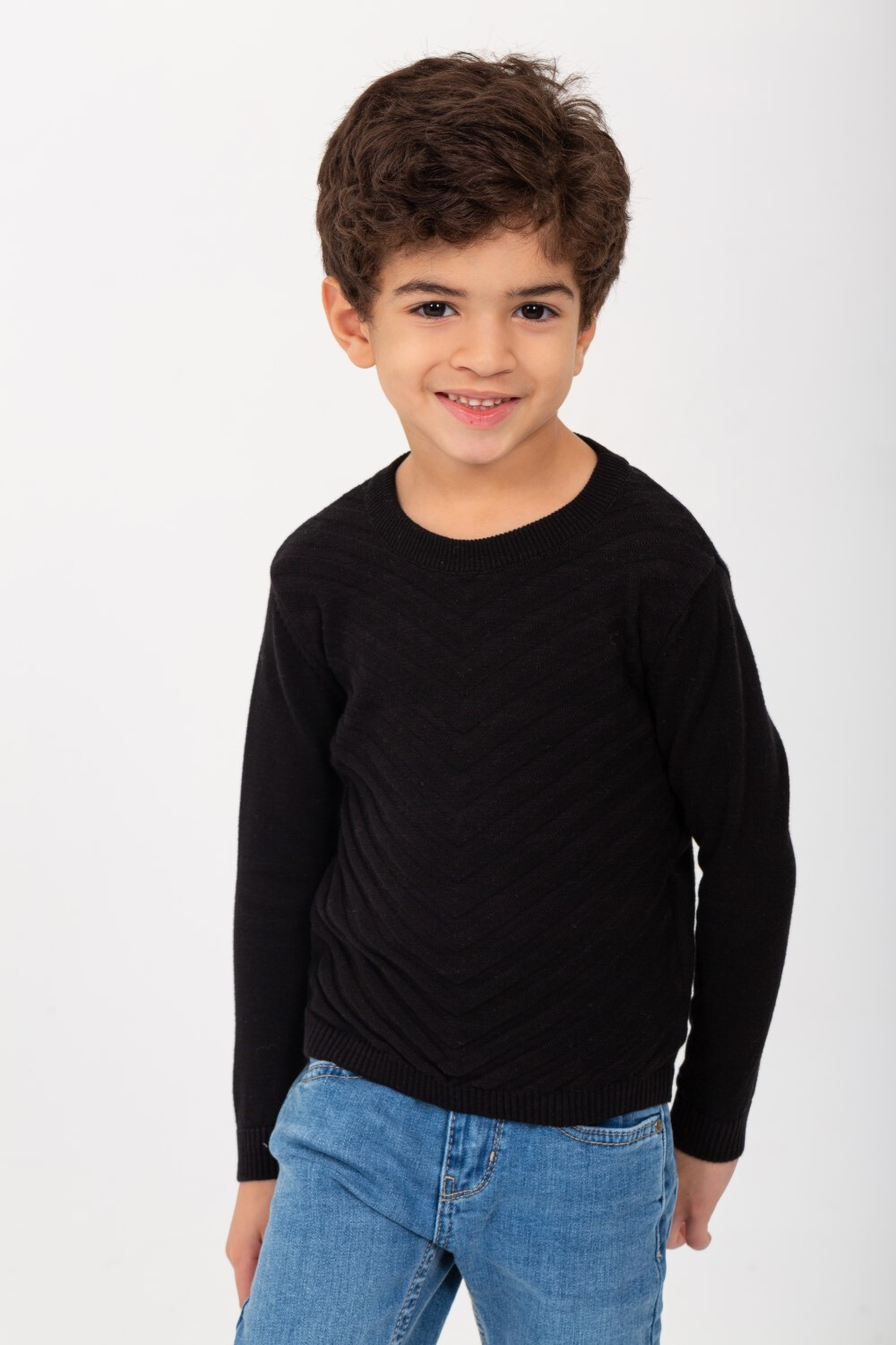 Boy's Round Neck Made Of Comfort Wool With Designed Pattern Pullover