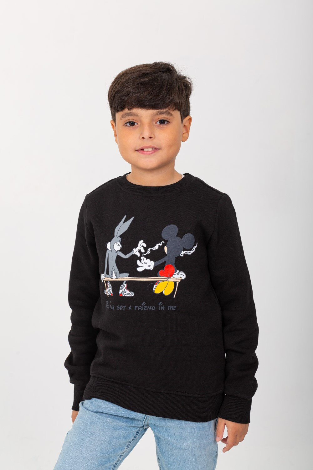 Boys Rounded Neck Padded Front Printed Sweatshirt