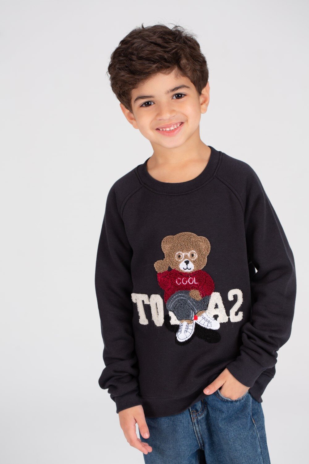 Boy's Rounded Neck Padded Front Printed Sweatshirt