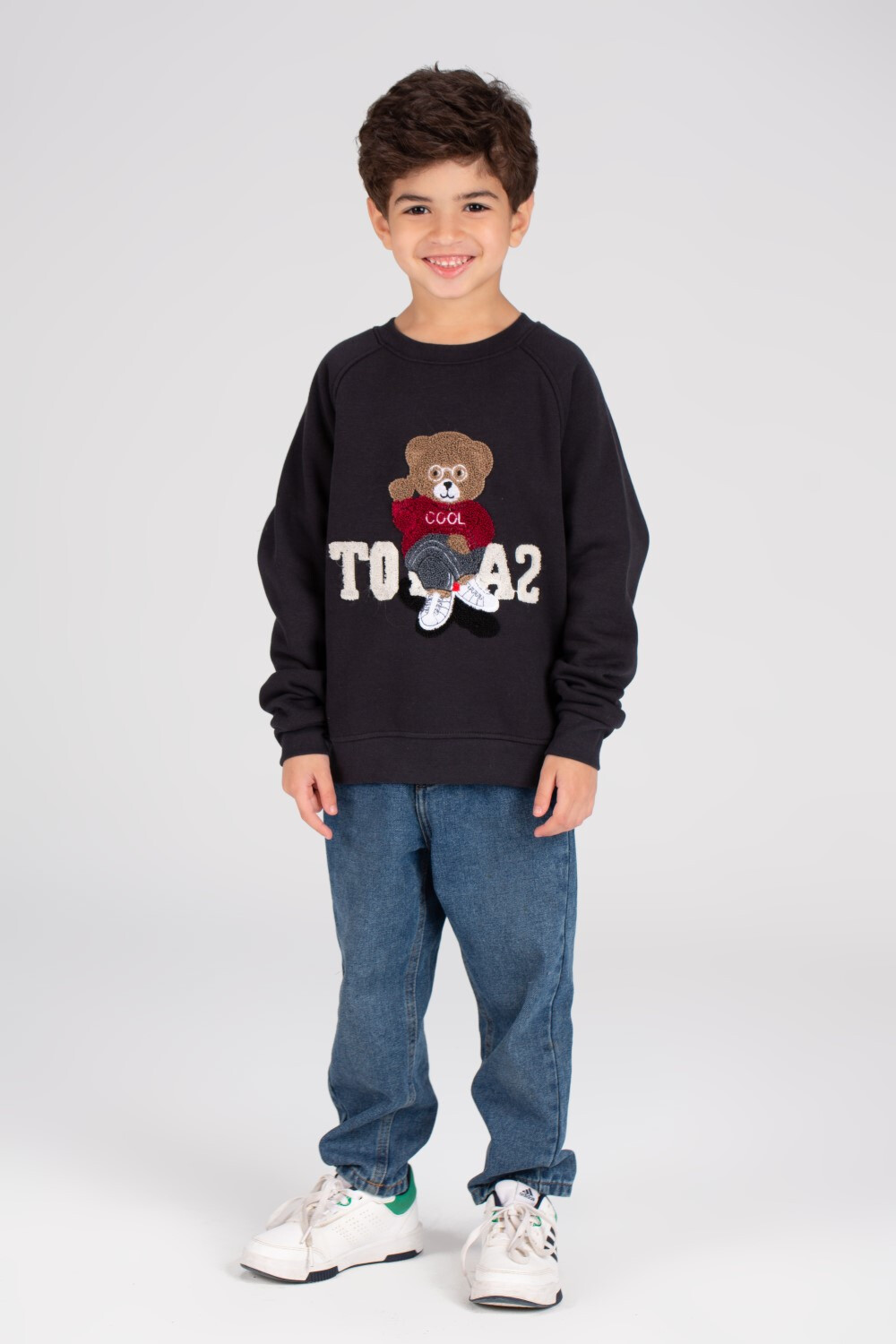 Boy's Rounded Neck Padded Front Printed Sweatshirt