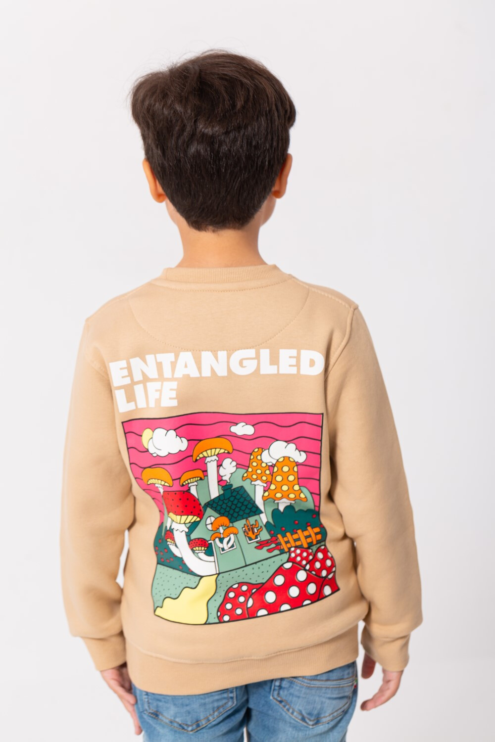 Boy's Rounded Neck Padded With Unqiue Modern Front & Back Design Sweatshirt