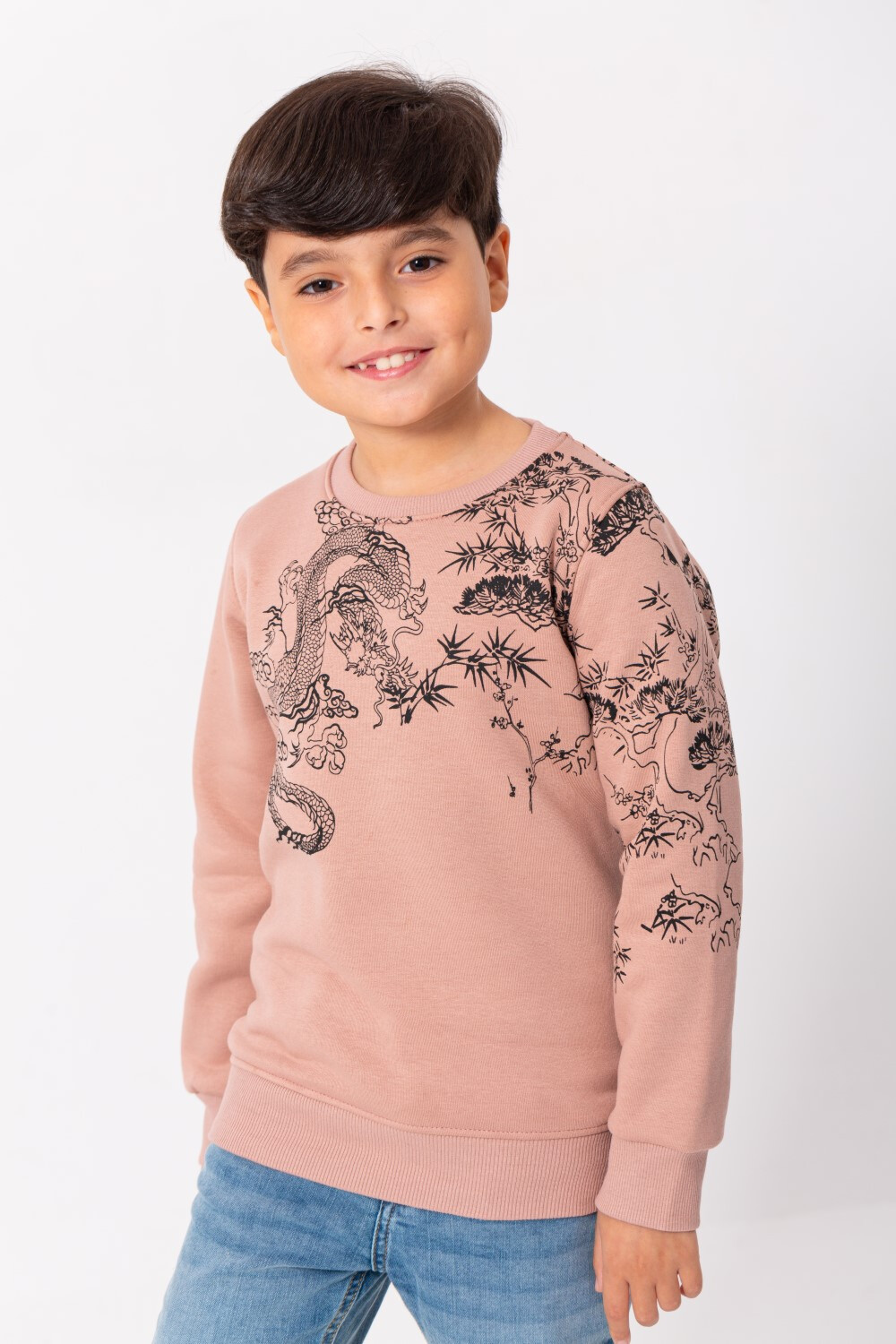Boy's Rounded Neck Padded With Unqiue Modern Front & Back Printed Sweatshirt