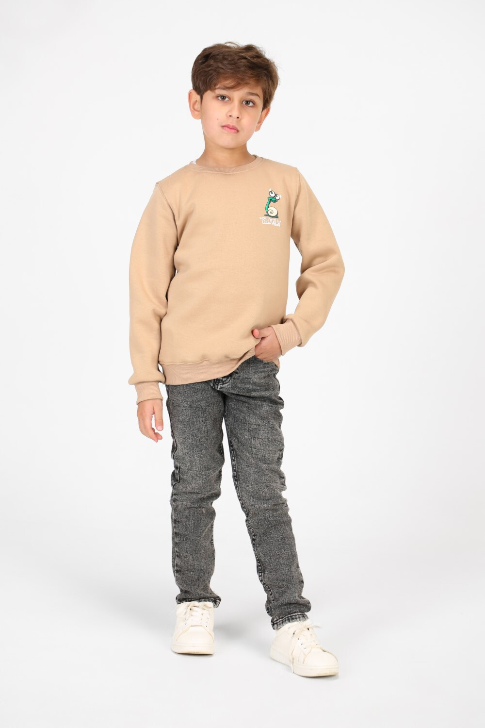 Boy's Crew Neck Printed Melton Sweatshirt