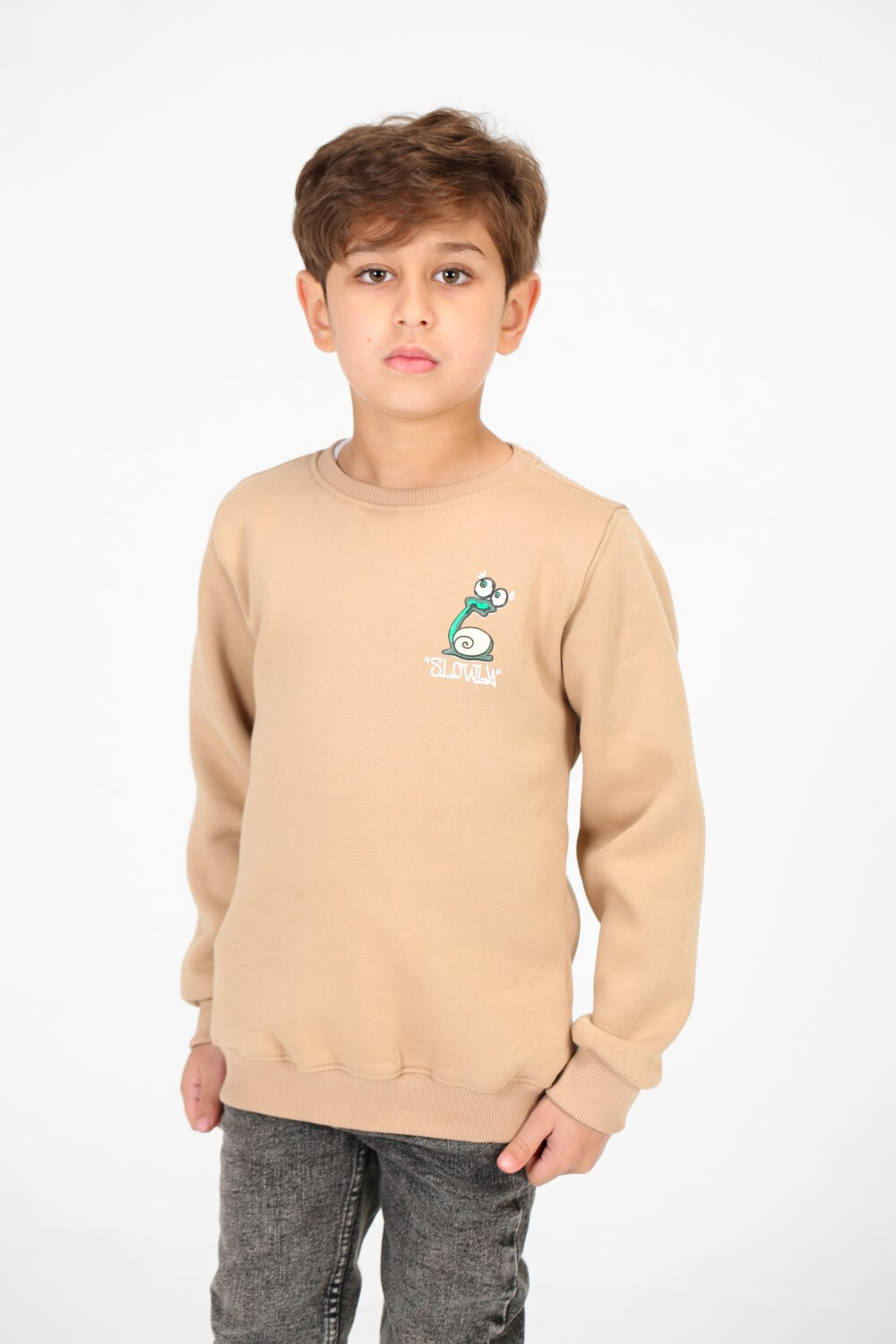 Boy's Crew Neck Printed Melton Sweatshirt