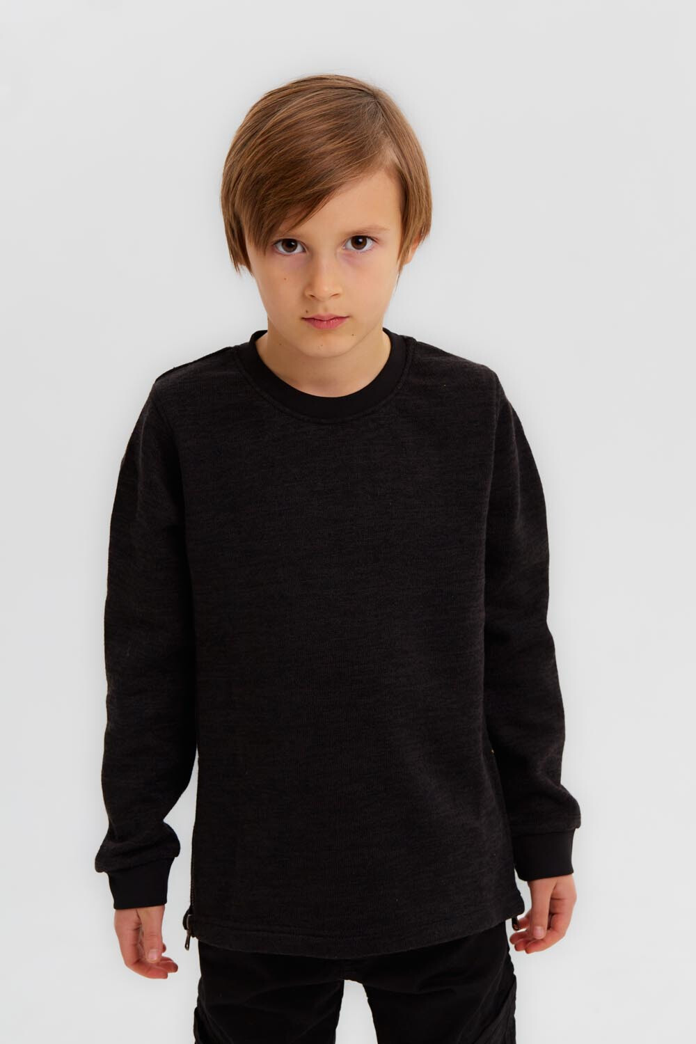 Boy's Rounded Neck Regular Fit Soft Melton Basic Padded Sweatshirt