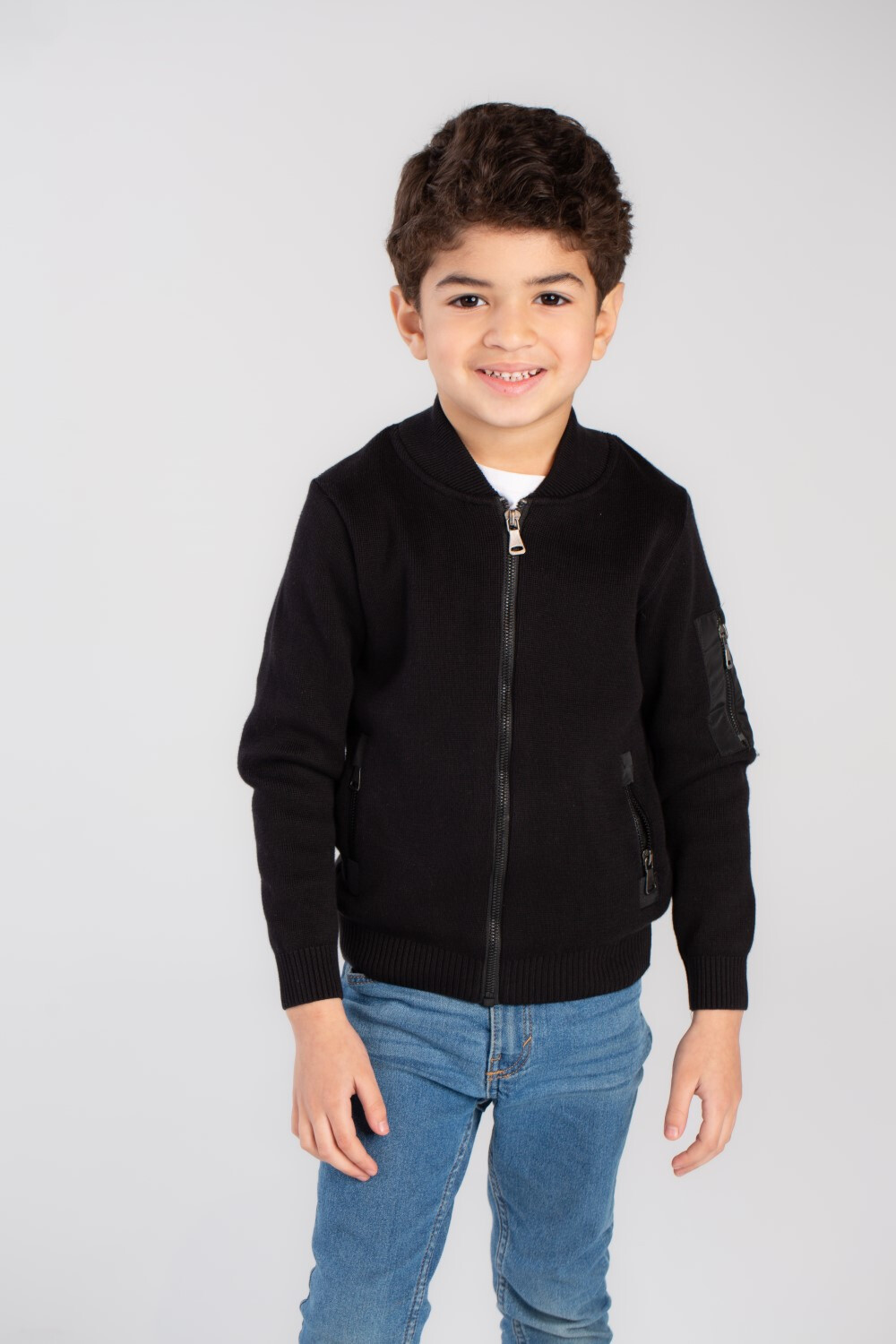 Boy's Slim Fit Full Zipper Padded Basic Wool Pullover With Unique Style