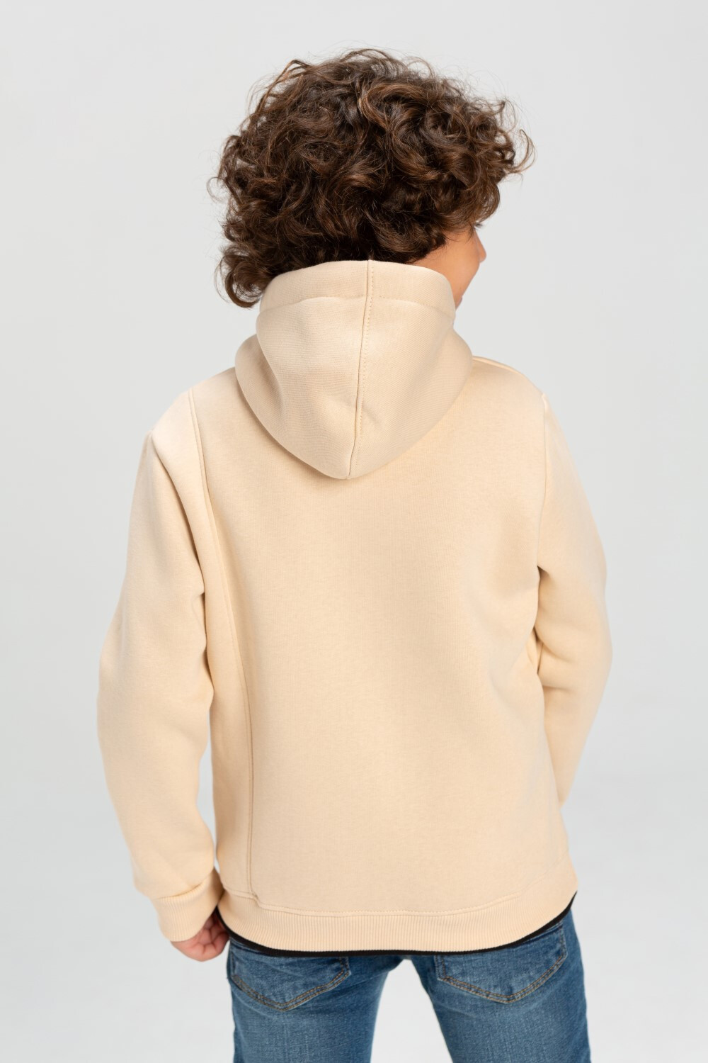 Boy's Regular Fit Made Of Comfort Melton Rounded Neck Padded Basic With Front Pocket Sweatshirt