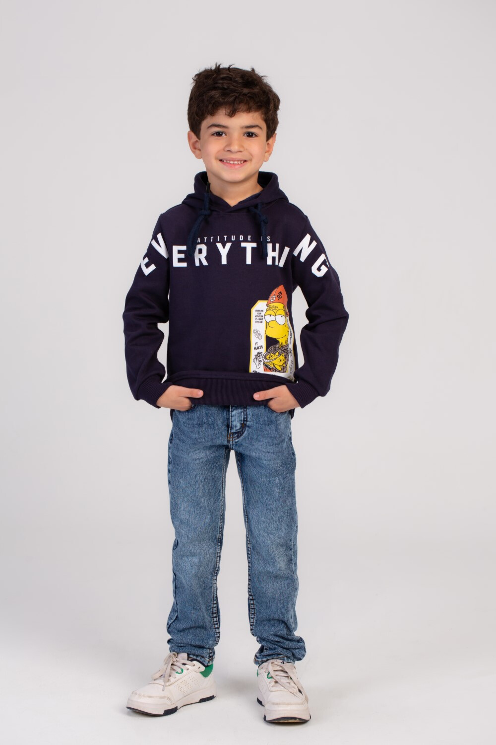 Boy's Regular Fit Hooded Melton Padded Front Printed Hoodie Sweatshirt Offering Both Warmth & Style