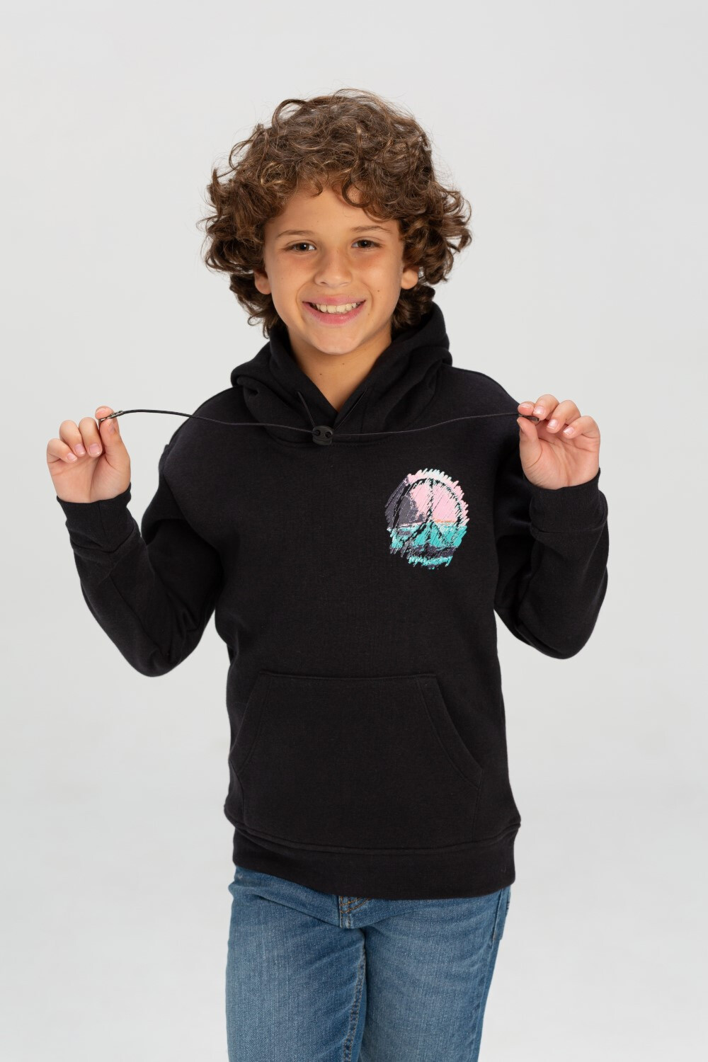 Boy's Padded Hooded Full Zipper Made Of Soft Melton Front & Back Printed Sweatshirt