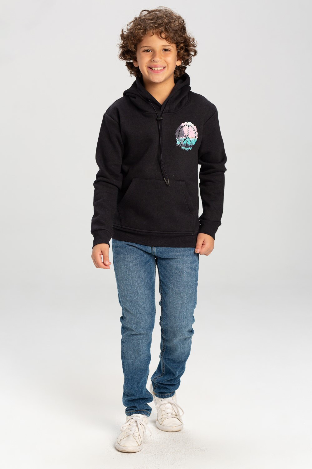 Boy's Padded Hooded Full Zipper Made Of Soft Melton Front & Back Printed Sweatshirt
