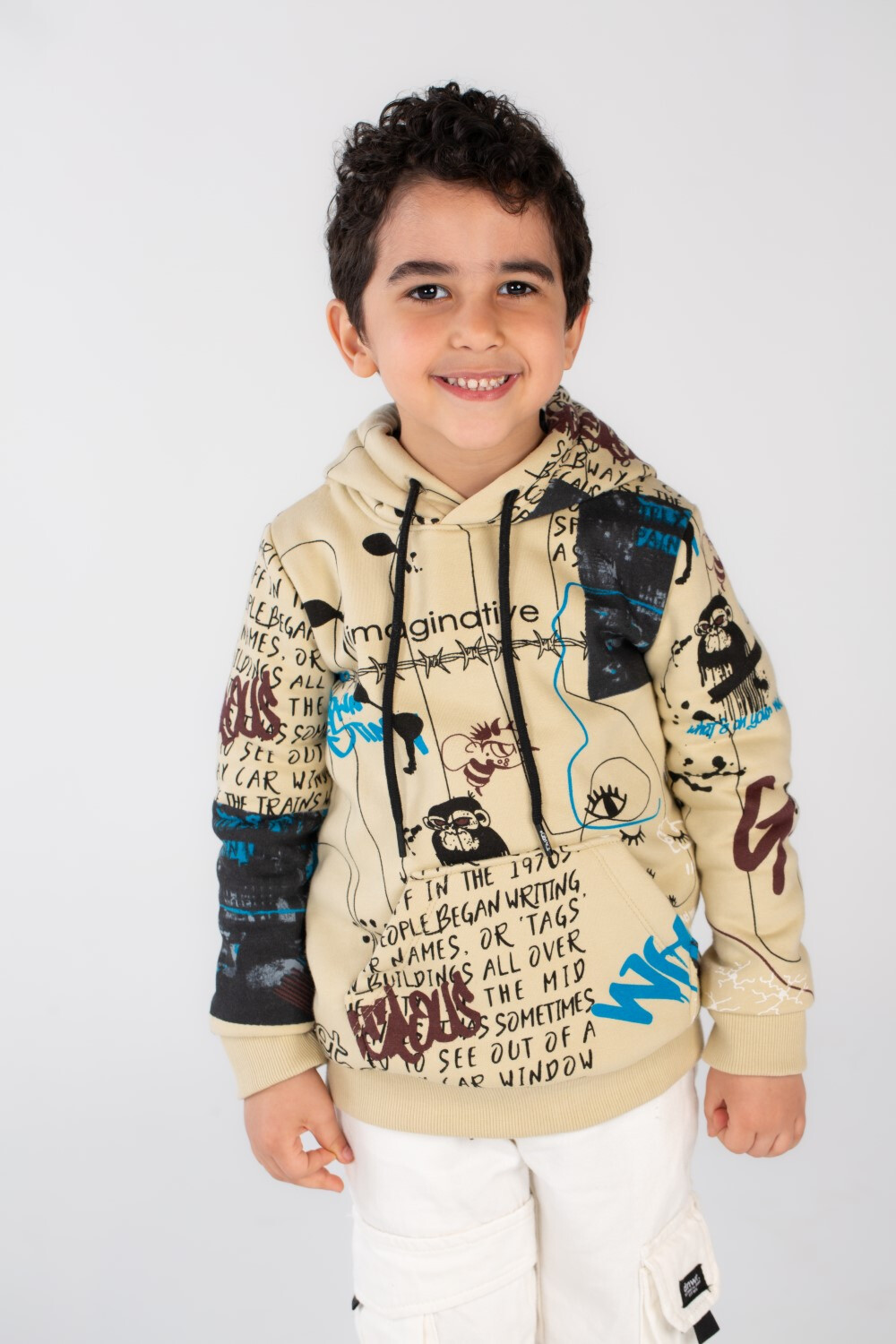 Boy's Slim Fit Hooded Melton Padded Full Back & Front Printed Hoodie Sweatshirt