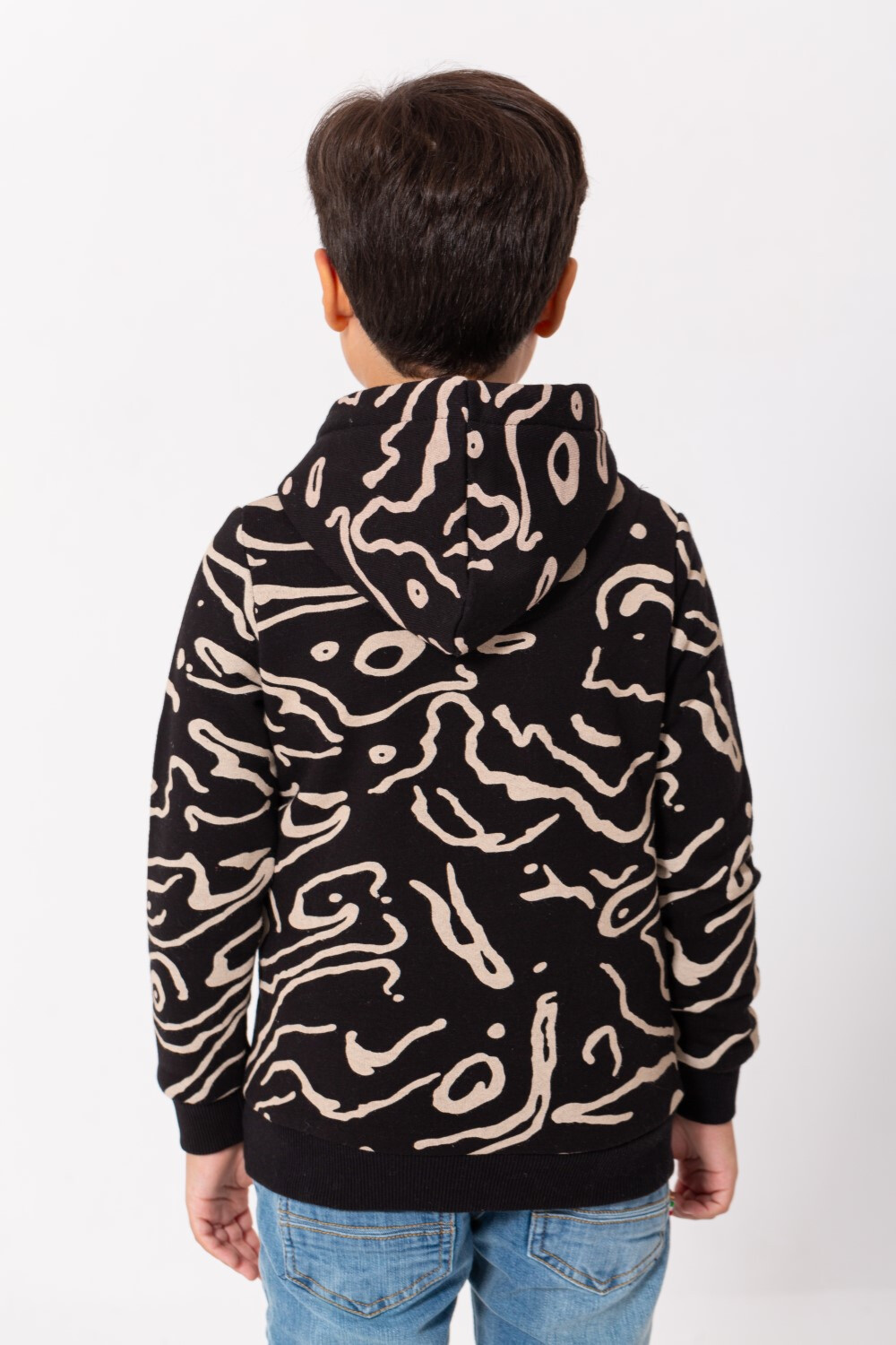 Boy's Padded Hooded Full Zipper Front Print & Full Pattern Hoodie Sweatshirt