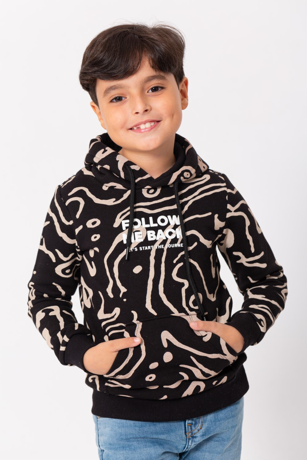 Boy's Padded Hooded Full Zipper Front Print & Full Pattern Hoodie Sweatshirt