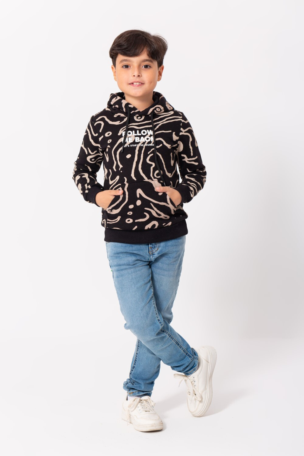 Boy's Padded Hooded Full Zipper Front Print & Full Pattern Hoodie Sweatshirt