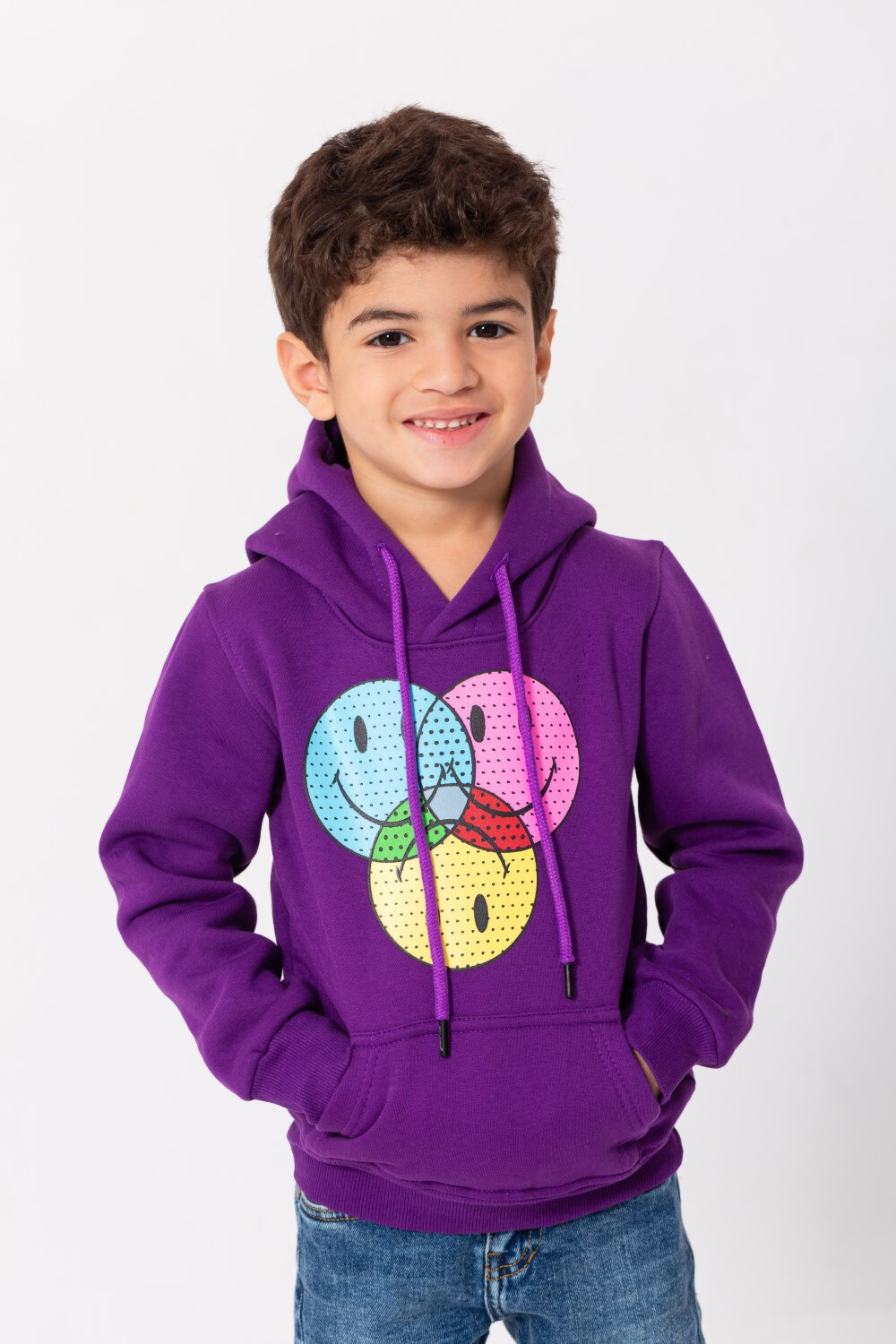 Boy's Hoodie Padded With Front Smile Faces Print Hooded Sweatshirt