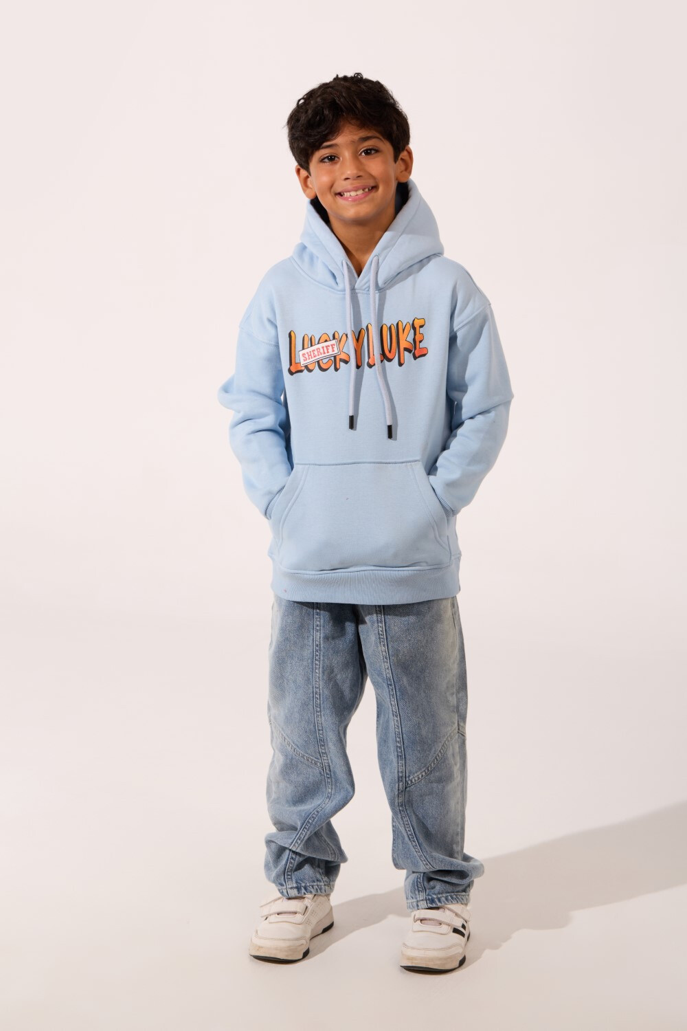 Boy's Oversized Melton Hoodie Sweatshirt With Back Graphic Print And Front Pocket